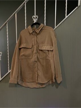 UNISEX Spoon Jeans Brown Suede Button-Up Shirt Jacket Point Collar 1X